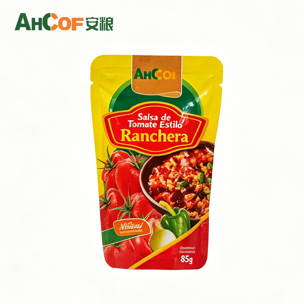 Sachê de 85g de molho de tomate estilo ranchera para culinária e serviços de alimentação.